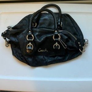 Coach clutch bag, black leather and nylon, good condtion